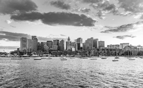 Horizonte Boston Atardecer Con Puerto Rascacielos — Foto de Stock