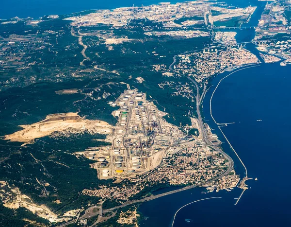 Luchtfoto Van Industrieel Gebied Buurt Van Oceaan Marseille — Stockfoto