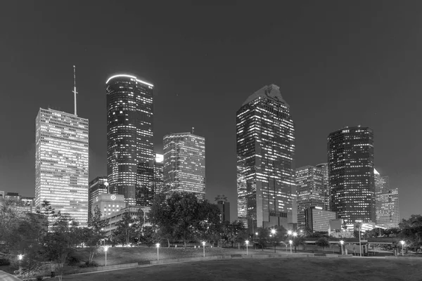 Vue Sur Centre Ville Houston Nuit Avec Gratte Ciel — Photo