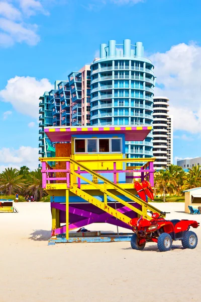 Miami Usa Luglio 2010 Rifugio Orologi Spiaggia Colorato Legno Nella — Foto Stock