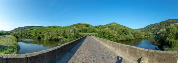 Słynny Most Luitpold Nad Rzeką Nahe Oberhausen Winnicami Błękitnym Niebem — Zdjęcie stockowe