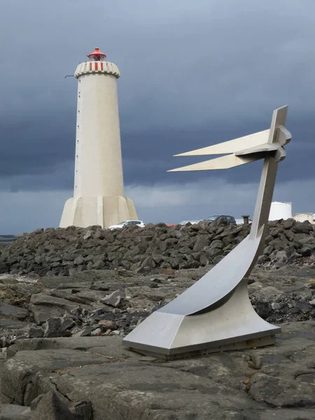 Vista Los Arrecifes Sudurflos Faro Akranes Costa Occidental Islandia — Foto de Stock