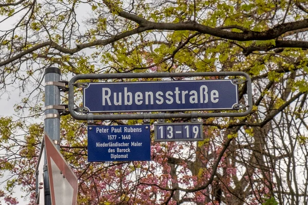 Enamel Street Sign Rubensstrasse Engl Street Rubens Frankfurt Germany — ストック写真