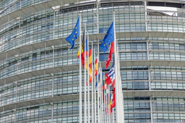 Štrasburk Francie Července 2018 Vlajky Evropské Unie Vlajka Mává Před — Stock fotografie