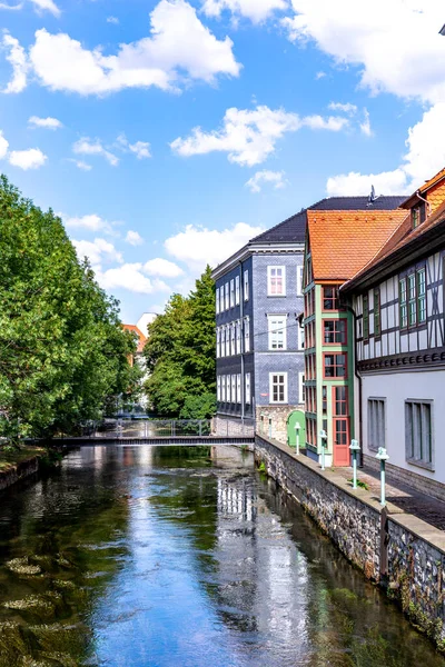 old historic houses at idyllic river Gera in Erfurt, Germany