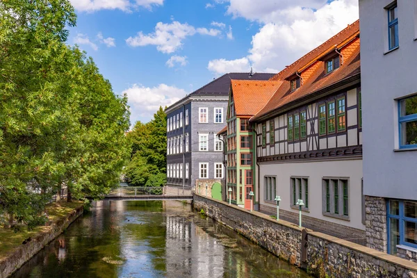 old historic houses at idyllic river Gera in Erfurt, Germany