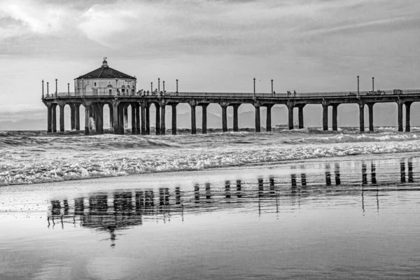 Schilderachtige Pier Manhattan Beach Buurt Van Los Angeles Zonsondergang Stemming — Stockfoto