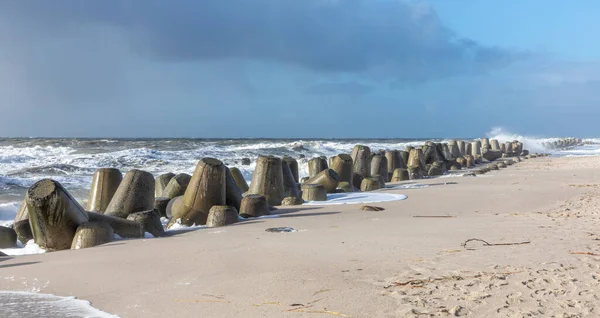 Vindbrytare Vid Kusten Sylt Dåligt Väder Storm Hoernum — Stockfoto