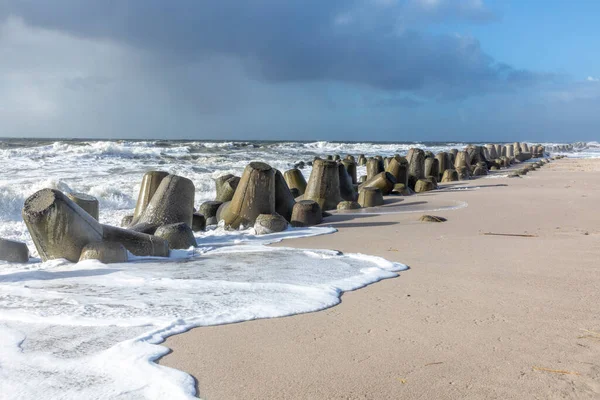 Ανεμοδιακόπτης Στην Ακτή Στο Sylt Κακοκαιρία Καταιγίδα Hoernum — Φωτογραφία Αρχείου