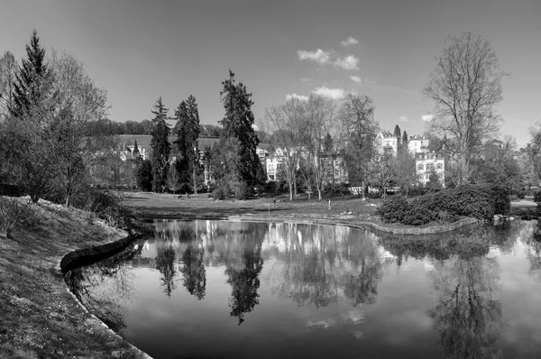 Panoramiczny Widok Wiosnę Nero Park Wzgórza Nero Zabytkowymi Willami Wiesbaden — Zdjęcie stockowe