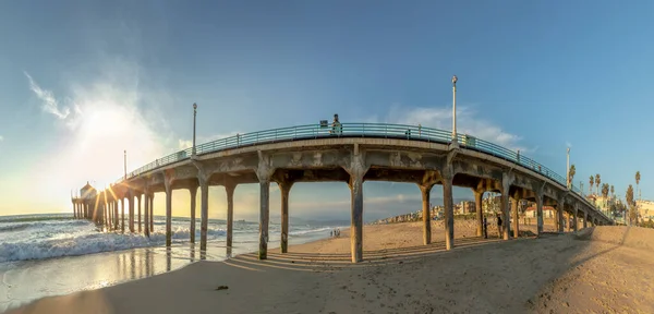 Jetée Pittoresque Manhattan Beach Près Los Angeles Dans Ambiance Coucher — Photo