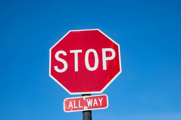 Stop Sign Blue Sky Usa All Way Addition Usa — Stock fotografie
