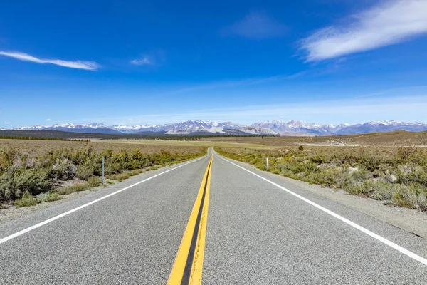 Route Panoramique Travers Désert Avec Des Rayures Médianes Jaunes — Photo