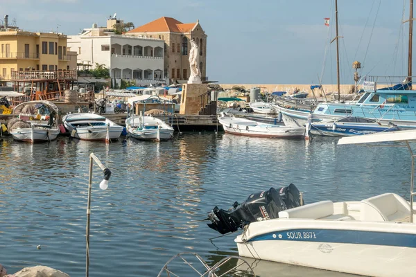 Tyre Lebanon October 2019 Statue Our Lady Seas Fishermen Harbour — Stock Photo, Image