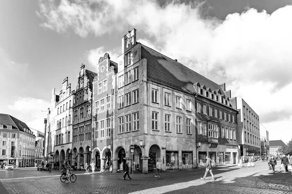 Muenster Alemania Abril 2022 Vista Panorámica Fachada Antiguas Casas Históricas — Foto de Stock