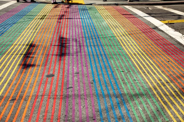 Street View Castro Street Pedestrian Crossing Painted Rainbow Color Symbol — Fotografia de Stock