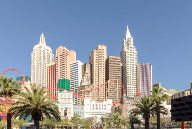 Las Vegas, USA - May 25, 2022: view to New York-New York Hotel and Casino land roller coaster ocated on Las Vegas Boulevard South, in Paradise, Nevada.