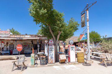 Hackberry, USA - May 25, 2022:  petrol station at Hackberry General Store  in Hackberry , Arizona, USA. Hackberry General Store is a popular museum of old Route 66.