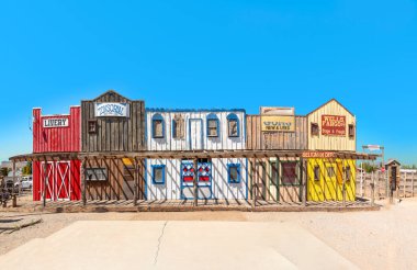 Seligman, USA - May 25, 2022: The Historic Seligman depot  in Seligman, AZ, USA on Historic Route 66. Built in 1904, Seligmans depot is the best original western facade all over Route 66.
