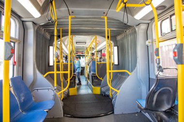 San Francisco, USA - May 19, 222: people ride with the local bus in San Francisco. The bus and metro system in San Francisco is one of the best in the USA.