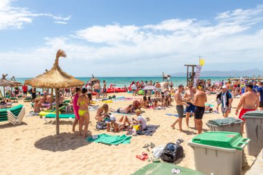 Palma de Mallorca, Spain - June 22, 2022: beach at gate 6 with promenade in Palma de Mallorca, called in German Ballermann - engl. Funman.
