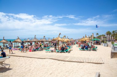 Palma de Mallorca, Spain - June 22, 2022: beach at gate 6 with promenade in Palma de Mallorca, called in German Ballermann - engl. Funman.