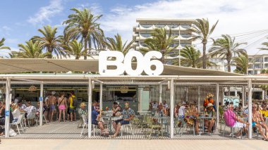 Palma de Mallorca, Spain - June 22, 2022: beach at gate 6 with promenade in Palma de Mallorca, called in German Ballermann - engl. Funman.