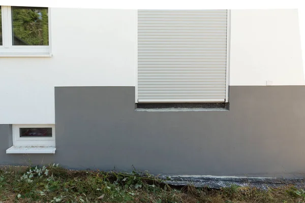 Detail Facade Construction Site Grey Socket Closed Window Isolation Issues — Fotografia de Stock