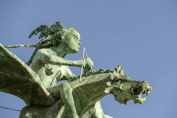 Bronze Sculpture Nymph Riding Dragon Vigo Galicia Spain — Stock Photo, Image