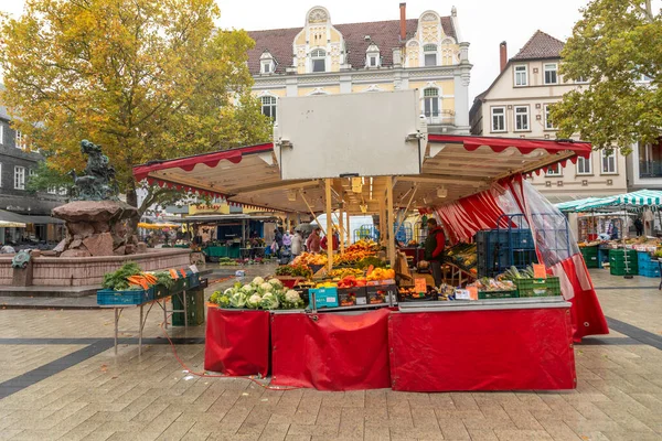 Detmold Oktober 2021 Marktplatz Detmold Mit Bauernstand Mit Frischem Obst — Stockfoto
