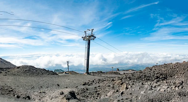 Vista Teleférico Con Pilón Volcán Etna Sicilia Italia —  Fotos de Stock