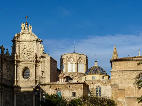 Uitzicht Oude Katholieke Kathedraal Valencia Spanje Oude Stad — Stockfoto