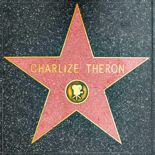 Los Angeles, USA - March 5, 2019: closeup of Star on the Hollywood Walk of Fame for Charlize Theron.