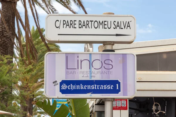 Palma Mallorca Spain June 2022 Street Sign Schinkenstrasse Engl Ham — Stok fotoğraf