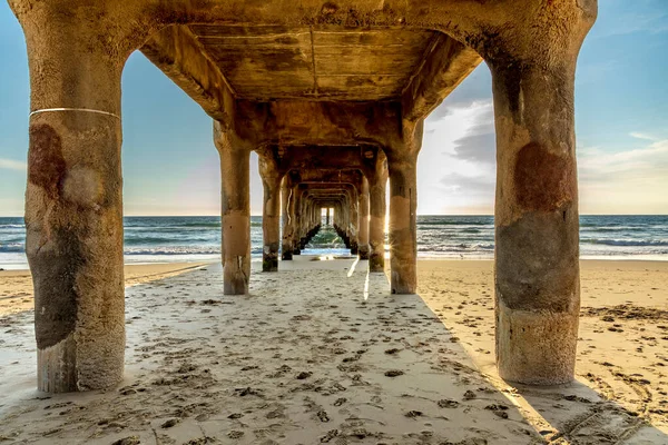 Cais Cênico Manhattan Beach Perto Los Angeles Pôr Sol — Fotografia de Stock
