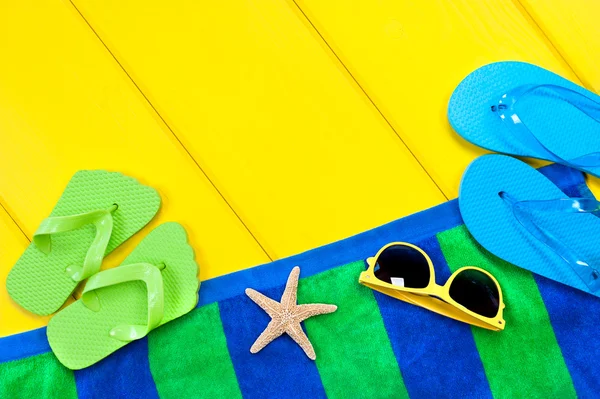 Beach towel on deck — Stock Photo, Image