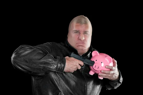 Maskierter Mann klaut Sparschwein — Stockfoto