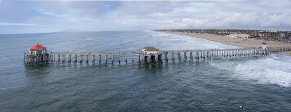 Aerial View Famous Huntington Beach Pier Orange County California Shows — 图库照片