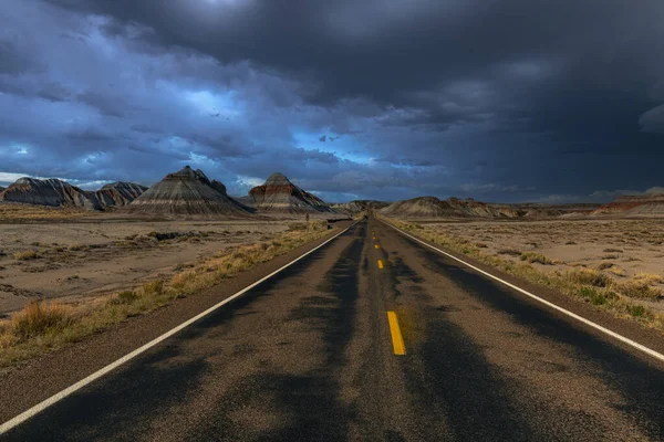 Den Avlägsna Vägbanan Djupt Hjärtat Petrified Forest National Park Visar — Stockfoto