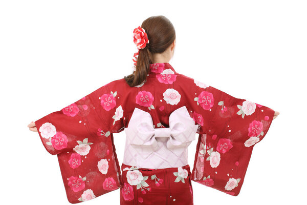 Back view of young asian woman