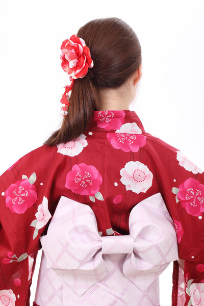 Rear view of young asian woman in kimono