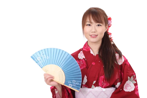 Young asian woman with paper fan — Stock Photo, Image