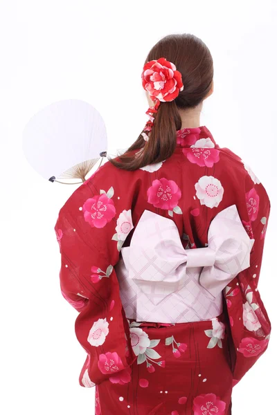 Rear view of young asian woman in kimono — Stock Photo, Image
