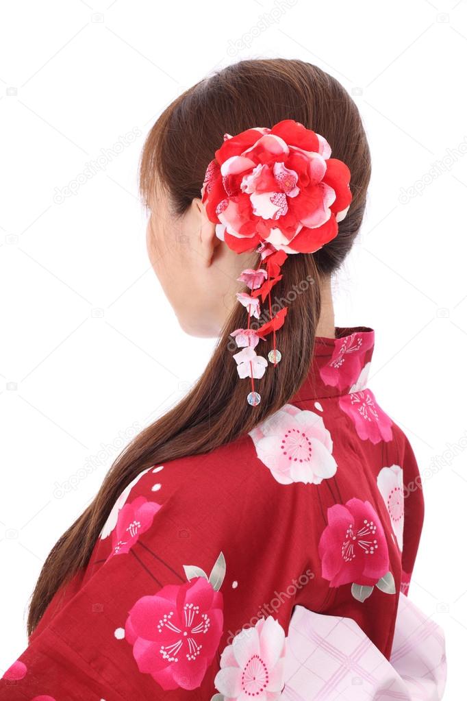 Profile of young asian woman in kimono
