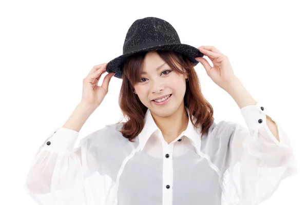 年轻的亚洲女孩戴着帽子 — Stockfoto