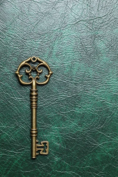 Golden key on a leather — Stock Photo, Image