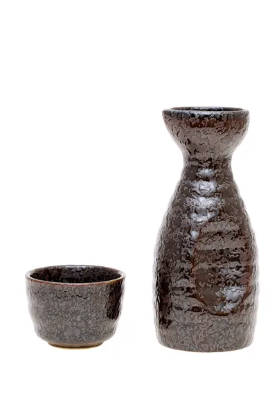 Taza de sake japonés y botella — Foto de Stock