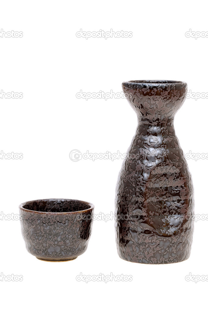 Japanese sake cup and bottle