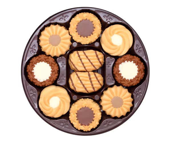 Caixa redonda com cookies — Fotografia de Stock