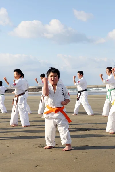 Trénink karate na pláži — Stock fotografie